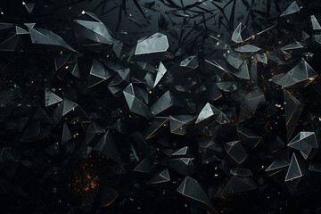 Graphic resources. Abstract and futuristic black background with copy space. Broken and explode black material particles and fragments