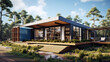 view of modern house in Australian style on pine forest in sunny day