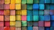 Wooden building background with components in a rainbow of colors, Generative AI.