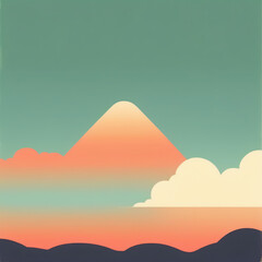 Poster - Abstract landscape with sunset over mountains, vintage design