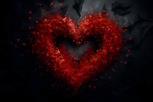 Red Heart On A Black Background With A Lot Of Smoke And Fire