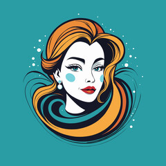 Wall Mural - Portrait of a girl, cartoon illustration for logo design in fashion