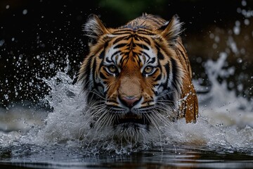 Poster - Tigers running in the water