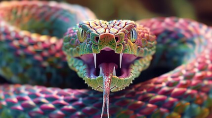 Colorful snakes sticking out their tongues