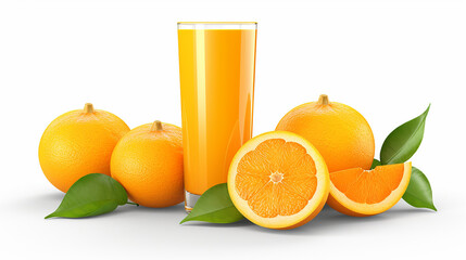 Wall Mural - fresh orange juice with fruits on white background