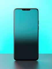 Poster - Black smartphone with blue background on a turquoise background 3d . Generative AI.