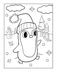 Wall Mural - Cute Christmas Holiday Winter Vector Coloring Book Page Art