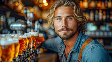 Portrait Of A Man Sitting At A Bar Counter In A Pub