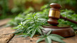 Cannabis law and legal Recreational Weed. Judge gavel with cannabis leaf