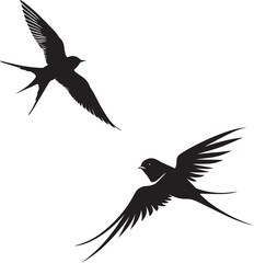 Sticker - Set of Swallow flying black silhouette on white background  