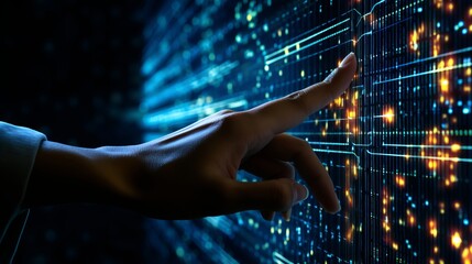Ai machine learning. businessman touching virtual screen with big data and computer code