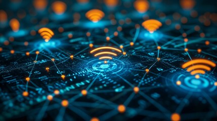 Wireless network and connection abstract data background with wifi symbol