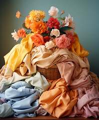 clean colorful folded clothes in a stack.kodak portra photo, Generate AI.