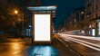Mockup of a bus shelter to place a sign, at night