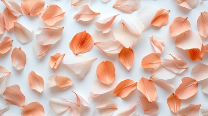 Repetitive pattern of petals in pantone peach fuzz color, on white background