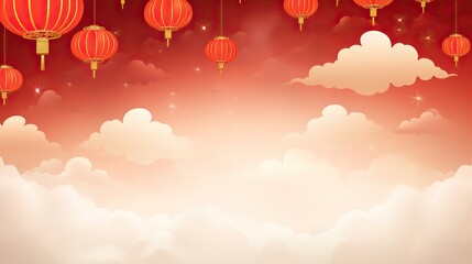 Poster - Happy Chinese New Year, Chinese New Year with lanterns and cherry blossoms. party and with space for writing in the background.