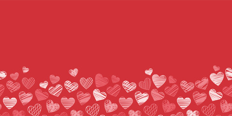 Wall Mural - cute hand drawn hearts seamless pattern border, valentine's day red background design