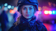 Portrait of a female detective with police cars in the background