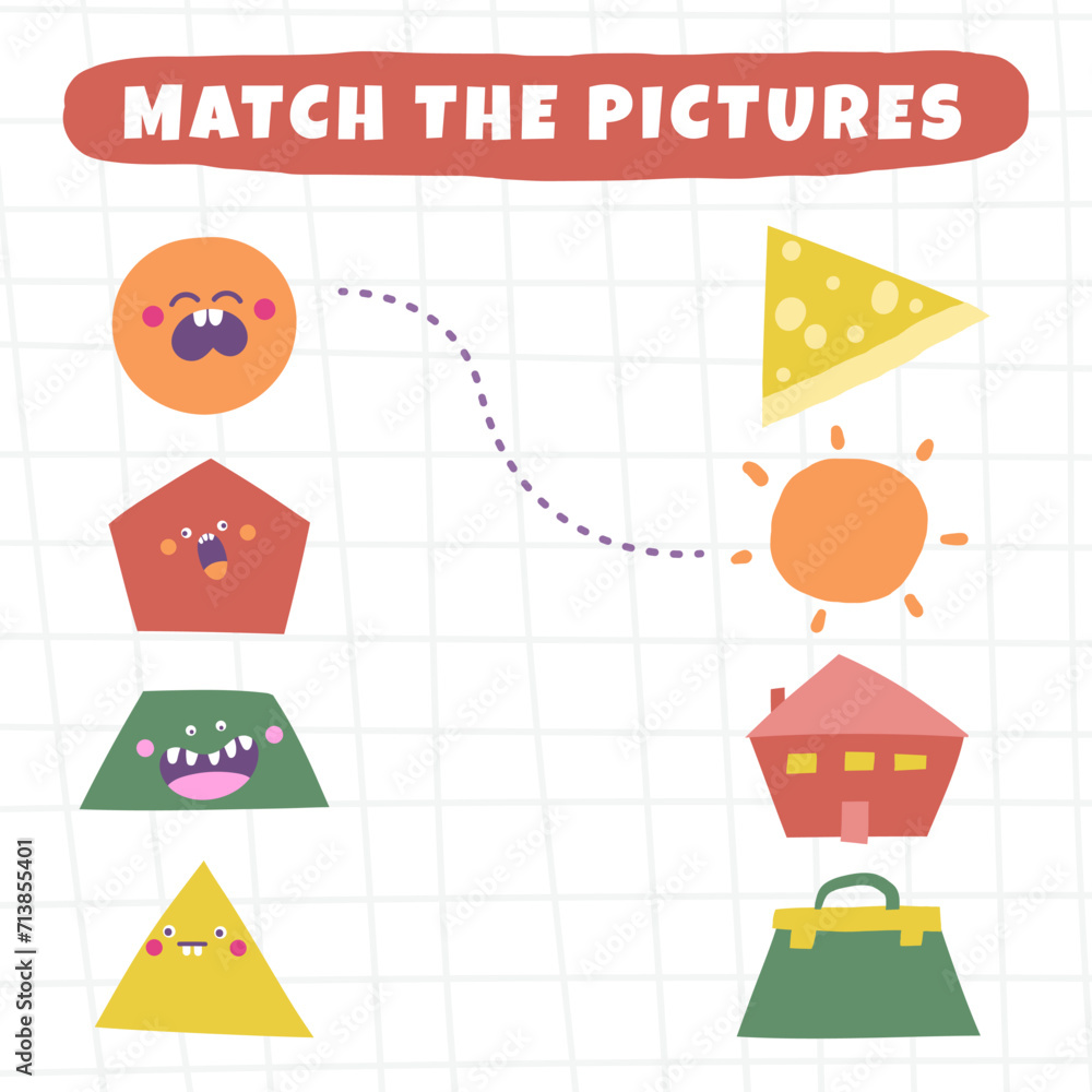 Logical learn shapes game for kids. Cute hand drawn doodle funny ...