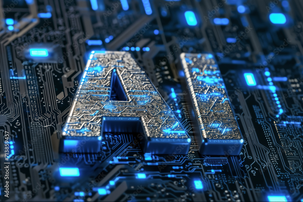 Artificial intelligence micro chip with text on chip,close-up of ...