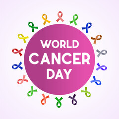 Sticker - World Cancer Day is observed every year in February 4. Health and Medical Awareness Vector template for banner, card, poster and background design. Vector illustration.