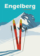 ski pole in snow vintage poster illustration design at engelberg titlis ski resort, switzerland