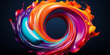 Colorful Swirl Spiral Vivid Vortex Over Dark Background, Abstract Circle Liquid Motion Flow Explosion.