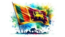 Flag Of Sri Lanka For Independence Day In Watercolor Style.