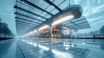 Aufkleber - A modern transportation center. Generative AI.