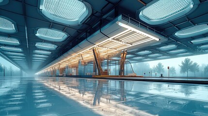 Poster - A modern transportation center. Generative AI.