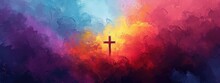 Cross Of Jesus Christ On A Colorful Watercolor Background. Illustration