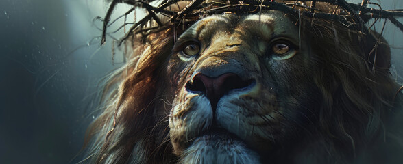 Lion with a crown of thorns. Jesus, the Lion