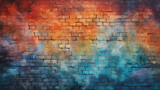Fototapeta Młodzieżowe - Brick wall background, ablaze colors grunge texture or pattern for design.