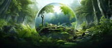 Glass Globe With Trees, Nature Conservation Earth Day Concept