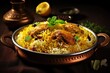 Spicy Indian biryani with meat curry celebrated in Kerala India Sri Lanka Pakistan during Ramadan and Eid