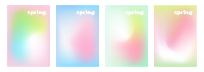 Poster - Set of Springtime color backgrounds with soft color blurred gradients for Spring season creative graphic design. Vector illustration.