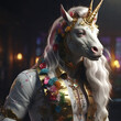 A horse with a colorful mane and a multicolored headband ai generative art
