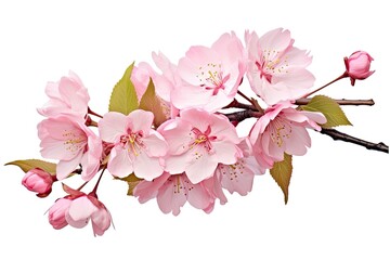 Sticker - Isolated branch of blooming cherry blossom on white background signifies spring season