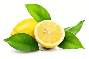 Wall Mural - Isolated lemon with leaf on white background