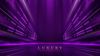Wall Mural - purple stage scene with vibrant violet neon light effects and golden with bokeh. luxury modern backg
