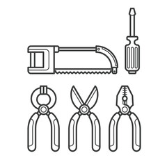 Simple cartoon carpentry and construction tools for home equipment and maintenance outline vector design art