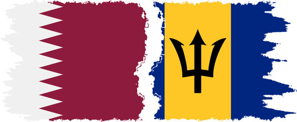 Barbados and Qatar grunge flags connection vector