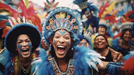 Brazilian carnival - Happy people celebrating brazilian carnival, Generative ai