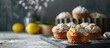 Cooling freshly baked mini Easter bread kulich on a kitchen counter. Creative Banner. Copyspace image