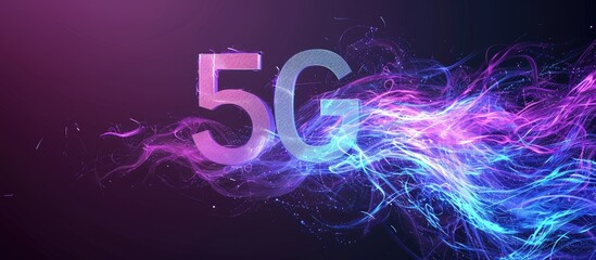 Aufkleber - Creative background the inscription 5G on the background of purple and blue energy dark background The concept of 5G network high speed mobile Internet new generation networks Copy space