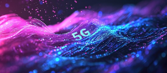 Aufkleber - Creative background the inscription 5G on the background of purple and blue energy dark background The concept of 5G network high speed mobile Internet new generation networks Copy space