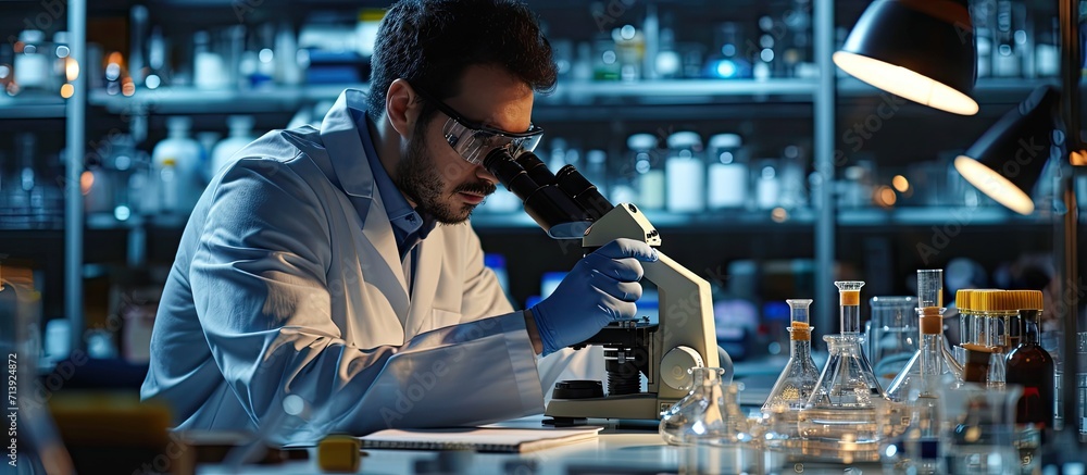 Biochemistry laboratory research Chemist is analyzing sample in ...