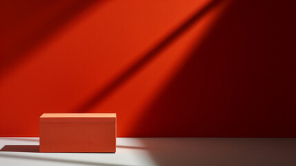 Wall Mural - Minimalistic background with red wall and pedestal