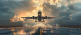 Fototapeta  - an airplane takes off from the end of the runway