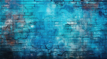 Old Brick Wall Background, Cyan Colors Grunge Texture Or Pattern For Design. Generative Ai